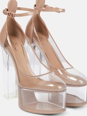 VALENTINO GARAVANI TAN-GO PLATFORM PUMPS WITH PLEXI HEEL 155MM NWB